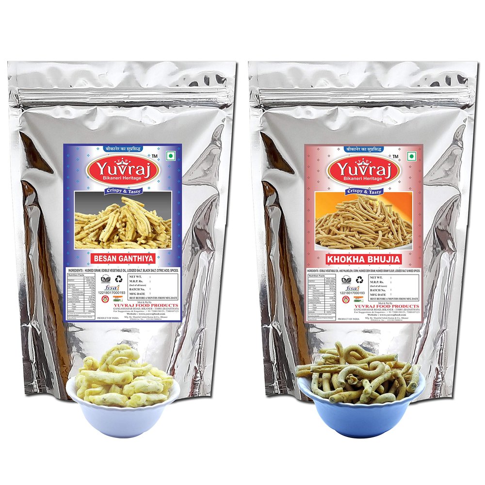 Yuvraj food Snacks Spical Besan ganthiya & khokha bhujiya (400 Gm *2)