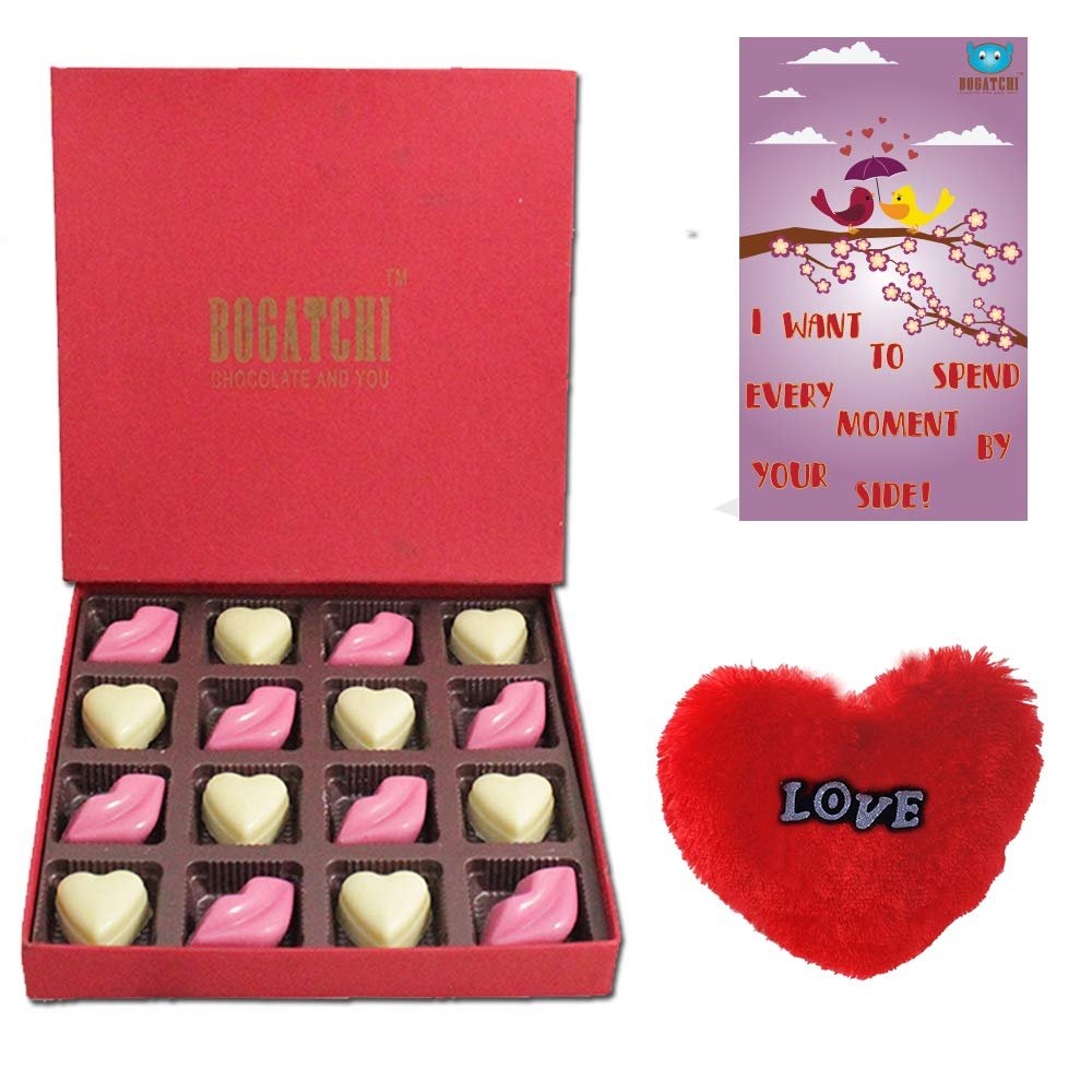 BOGATCHI Chocolate Hearts and Kisses Valentine Gifts for Girlfriend- Boyfriend- Wife - Husband, 16pcs + Free Valentines Day and Fur Heart