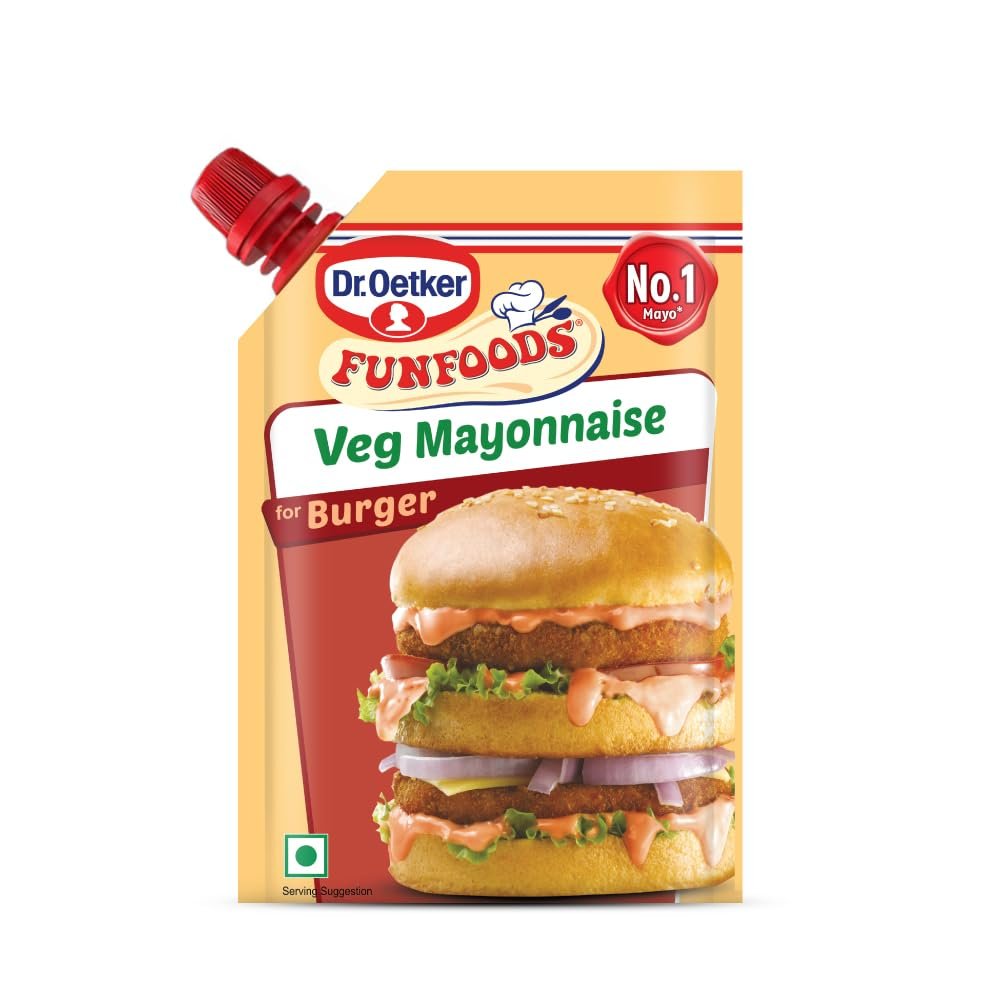 Dr. Oetker FunFoods Veg Burger Mayonnaise, 100g | 38% Juicy Tomatoes | Creamy & Tangy Burger Mayo | 100% Vegetarian | Ideal Spread for Burgers, Sandwiches, Fries & Quick Snacks
