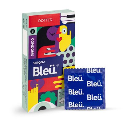 Bleu Vegan & 100% Natural Latex Dotted Condoms for Men | with Extra Dots | Toxin Free - 8 Count (Pack of 1)