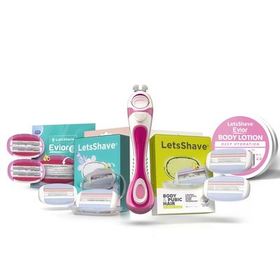 LetsShave Evior 6-Month Salon-Free Package | Full Body Women's Shaving Kit with Razor Handle, Evior 6 (2), Evior 3 (2), Body & Pubic Blades (2) + FREE Body Lotion (30ml) | Stay Smooth Forever