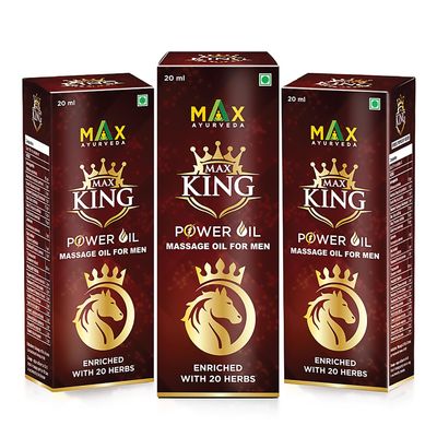 Max Ayurveda King Power Massage Oil For Men - Pack of 3 (20ml Each) - 100% Ayurvedic Tel, Stamina Booster Sanda Tailam
