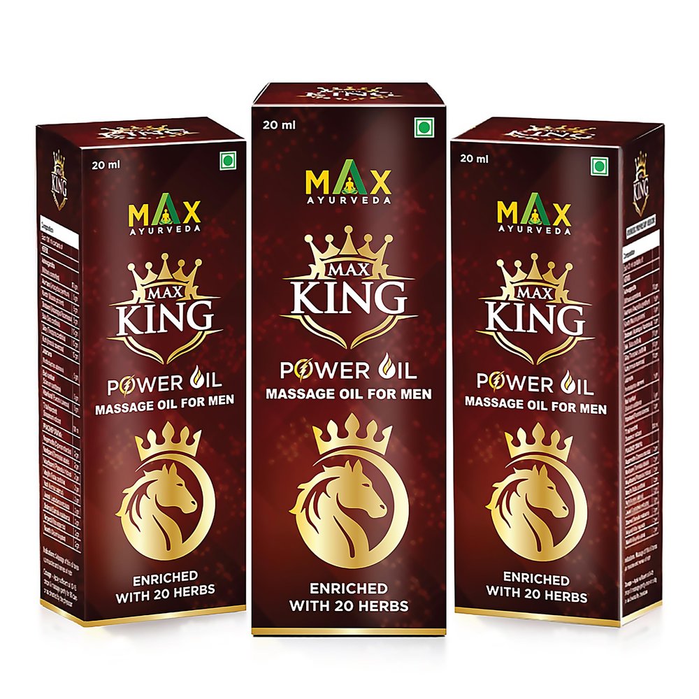 Max Ayurveda King Power Massage Oil For Men - Pack of 3 (20ml Each) - 100% Ayurvedic Tel, Stamina Booster Sanda Tailam
