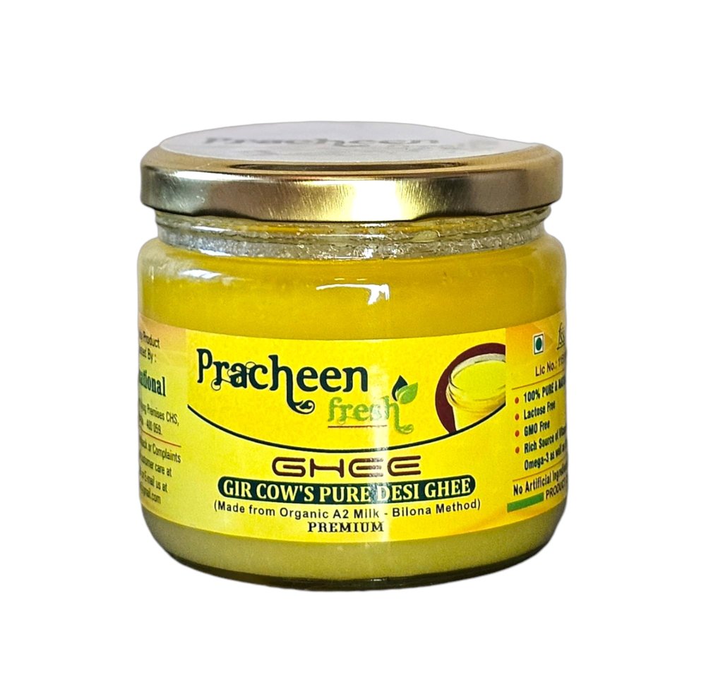 Pracheen Fresh Gir Cow's Pure Desi Ghee 250ml (A2 milk using bilona vedic Method,) (226g) Glass Bottle