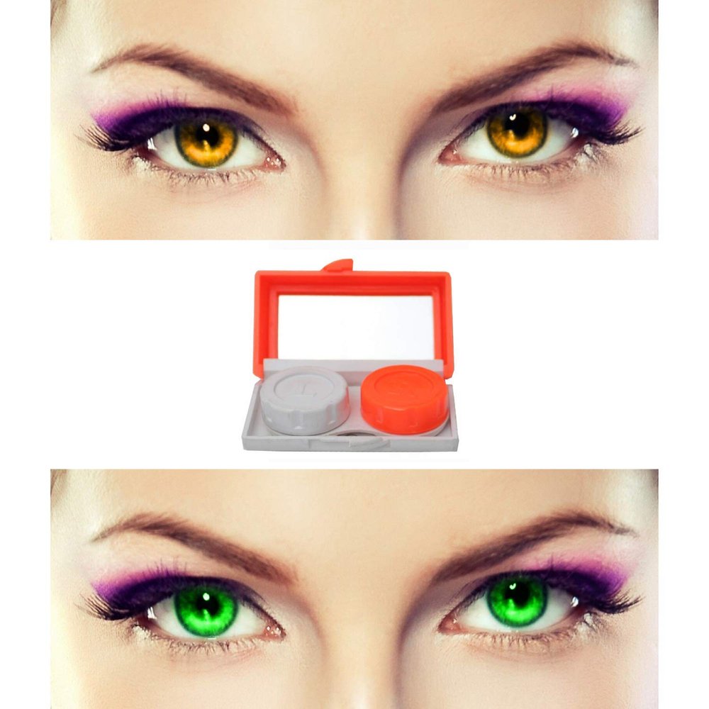EYCOG 2 Pair Monthly Colored Contact Lenses Zero Power with 1 Lens Travel Kit (Honey-Green)