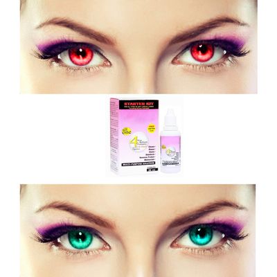 EYCOG 2 Pair Monthly Colored Contact Lenses Zero Power with 30 ml Solution (Red-Sea Blue)