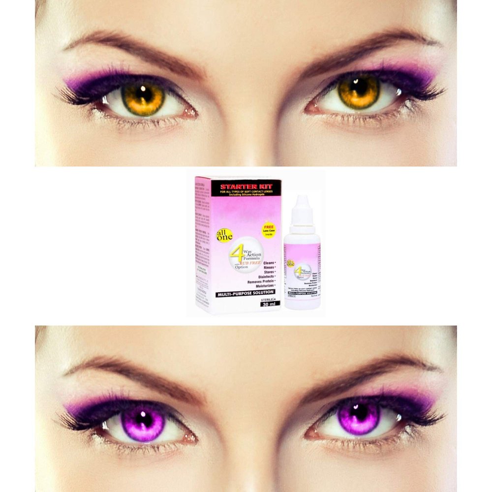 EYCOG 2 Pair Monthly Colored Contact Lenses Zero Power with 30 ml Solution (Honey-Violet)