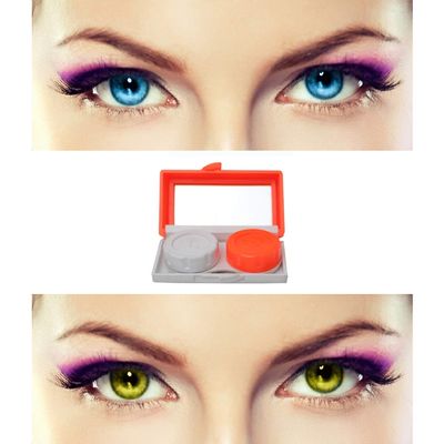 EYCOG 2 Pair Monthly Colored Contact Lenses Zero Power with 1 Lens Travel Kit (Aqua-Hazel)
