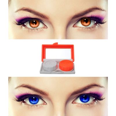 EYCOG 2 Pair Monthly Colored Contact Lenses Zero Power with 1 Lens Travel Kit (Brown-Blue)