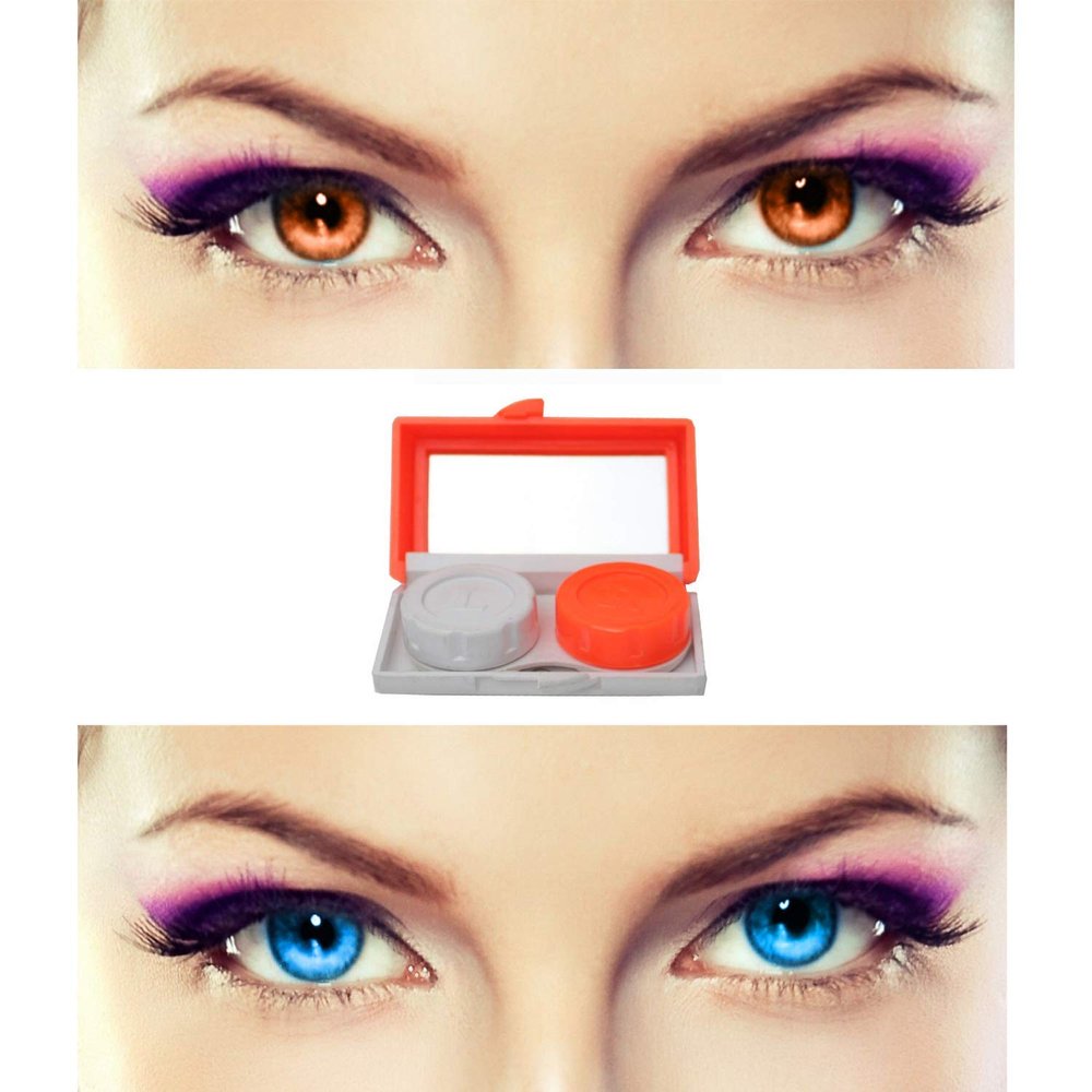 EYCOG 2 Pair Monthly Colored Contact Lenses Zero Power with 1 Lens Travel Kit (Brown-Light Blue)