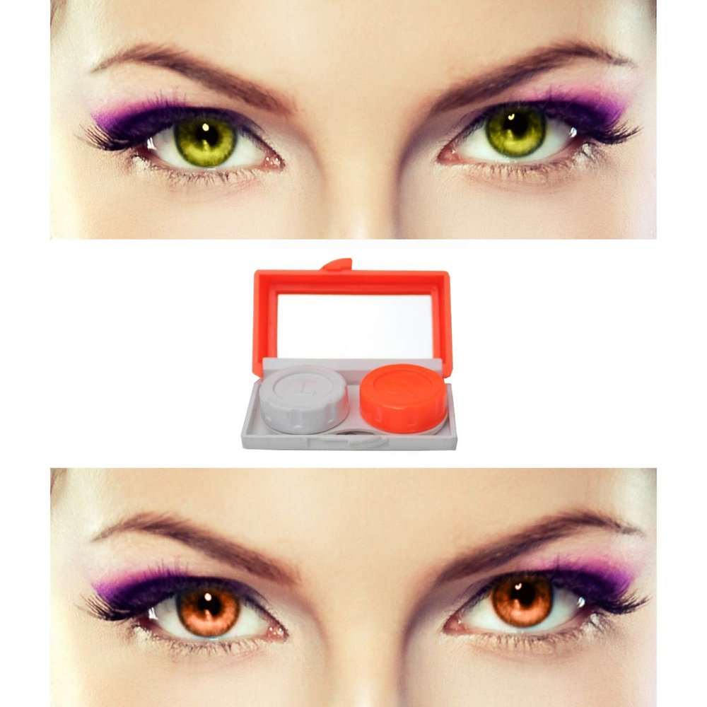 EYCOG 2 Pair Monthly Colored Contact Lenses Zero Power with 1 Lens Travel Kit (Hazel-Brown)