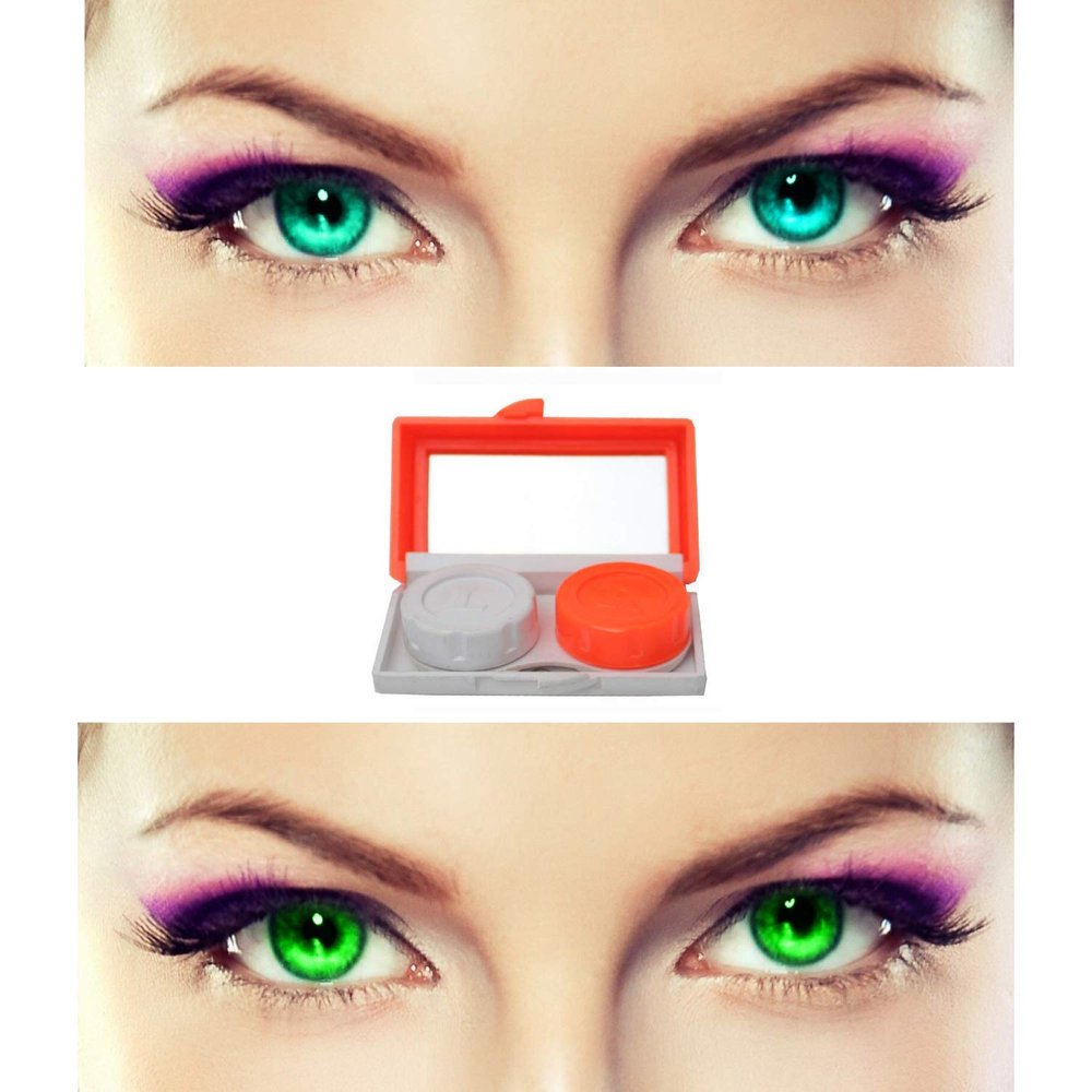 EYCOG 2 Pair Monthly Colored Contact Lenses Zero Power with 1 Lens Travel Kit (Sea Blue-Green)