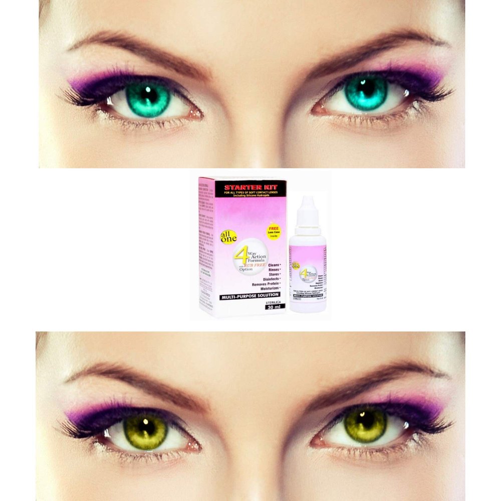 EYCOG 2 Pair Monthly Colored Contact Lenses Zero Power with 30 ml Solution (Sea Blue-Hazel)