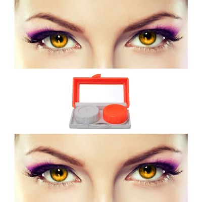 EYCOG 2 Pair Monthly Colored Contact Lenses Zero Power with 1 Lens Travel Kit (Honey-Honey)