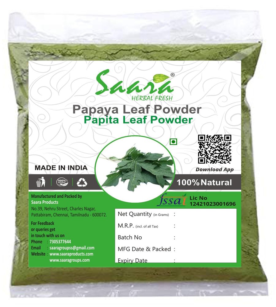 Saara HERBAL FRESH Papaya Leaf Powder, 101g, Papita leaf Powder, Carica Papaya Leaf, Erandhurbuja, Paw Paw Leaf Powder 101g (pack of 1 x 101g)