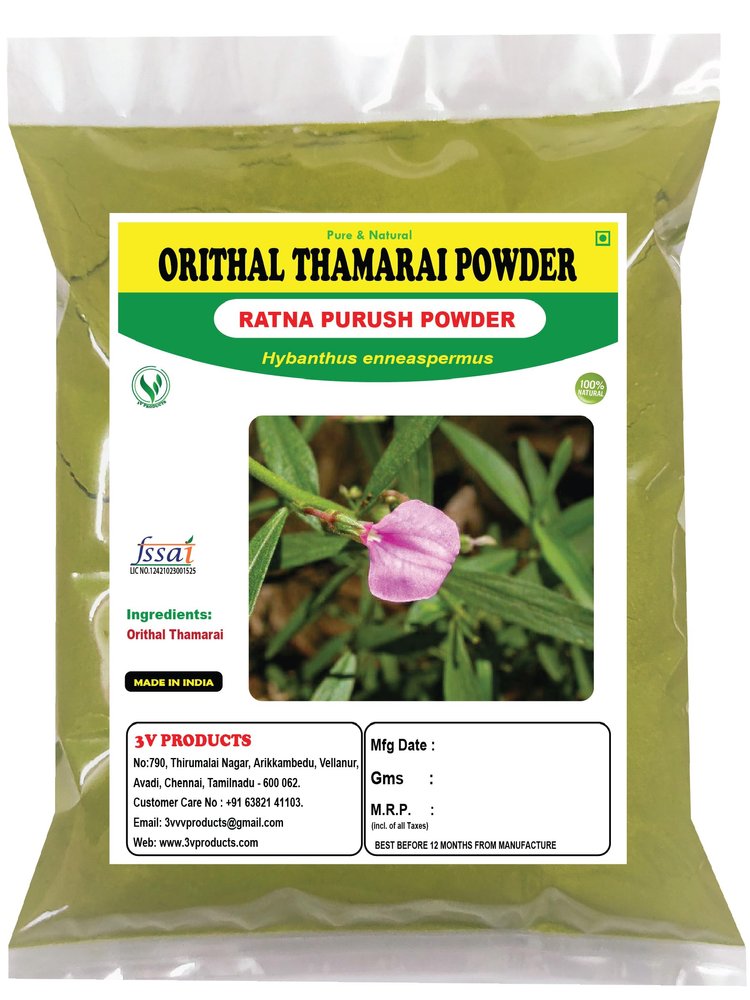 3V PRODUCTS Orithal Thamarai Powder 400g | Ratna Purush | Spade Flower | Hybanthus Enneaspermus (Pack of 4x100g)