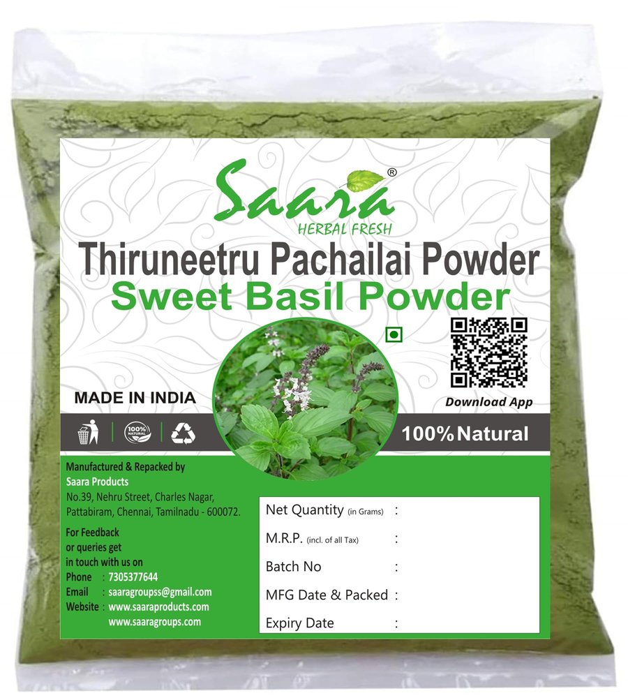 Saara HERBAL FRESH Thiruneetru Pachailai Powder, Sweet Basil, Ram Tulsi, Bhu Tulasi Powder, Helps maintain Skin Health, Boosts Digestion, 51g (Pack of 1 X 51g)