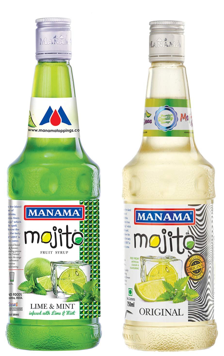 Manama Lime and Mint Mojito Flavoured Syrup and Original Mojito Syrup (750ml Each) Pack of 2