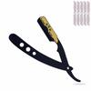 Black and Gold Changeable Blade Professional Barber Straight Edge Salon Hair Cut Razor 100% Stainless Steel with Blades By Flame Star view 1
