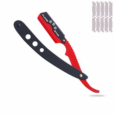FLAME STAR Stainless Steel Professional Straight Edge Barber Razor with Changeable Blade for men ( Black & Red )