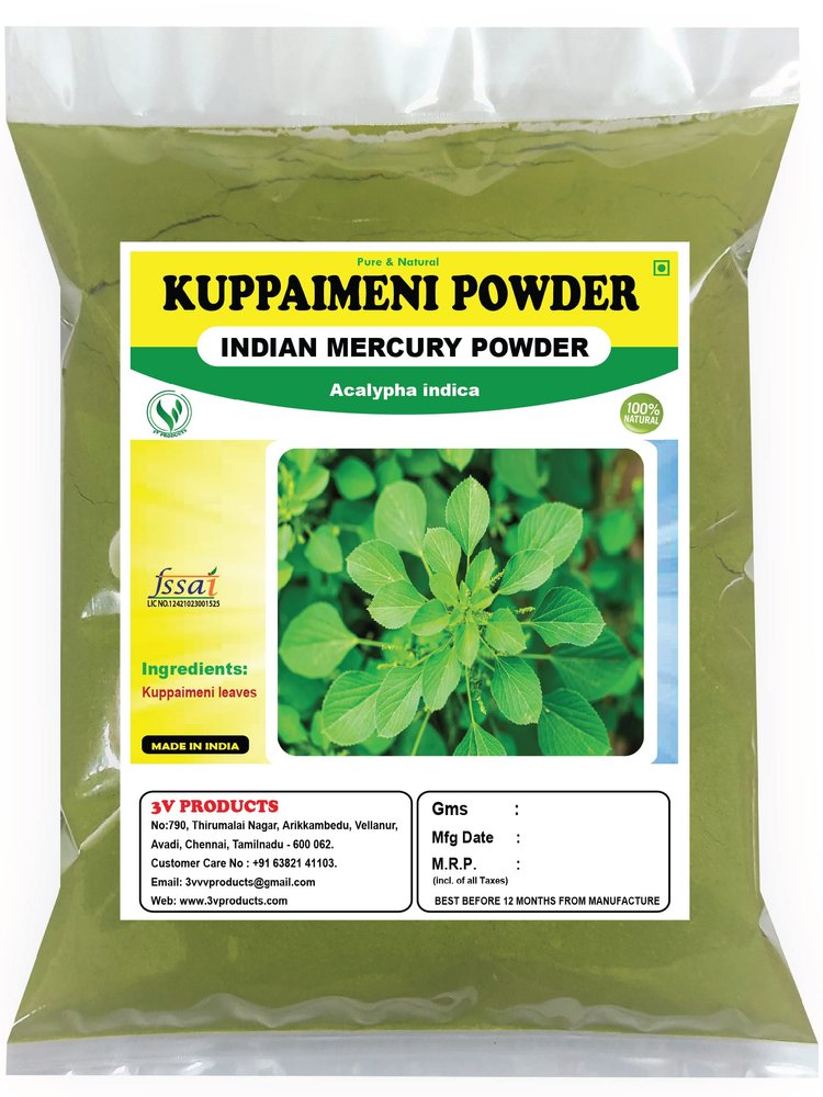 3V PRODUCTS Kuppaimeni Powder 300g | Indian Mercury | Indian Nettle | Acalypha Indica (Pack of 3x100g)