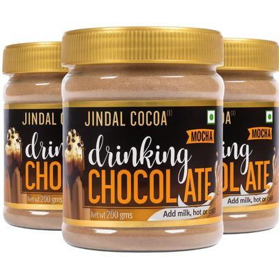 Jindal Cocoa Drinking Chocolate Mocha Powder - 600g (Pack of 3 - 200g) | Goes well with Hot or Cold Chocolate Drink | No Artificial Colours | No Artificial Preservatives | No Trans-Fat | 100% Vegetarian