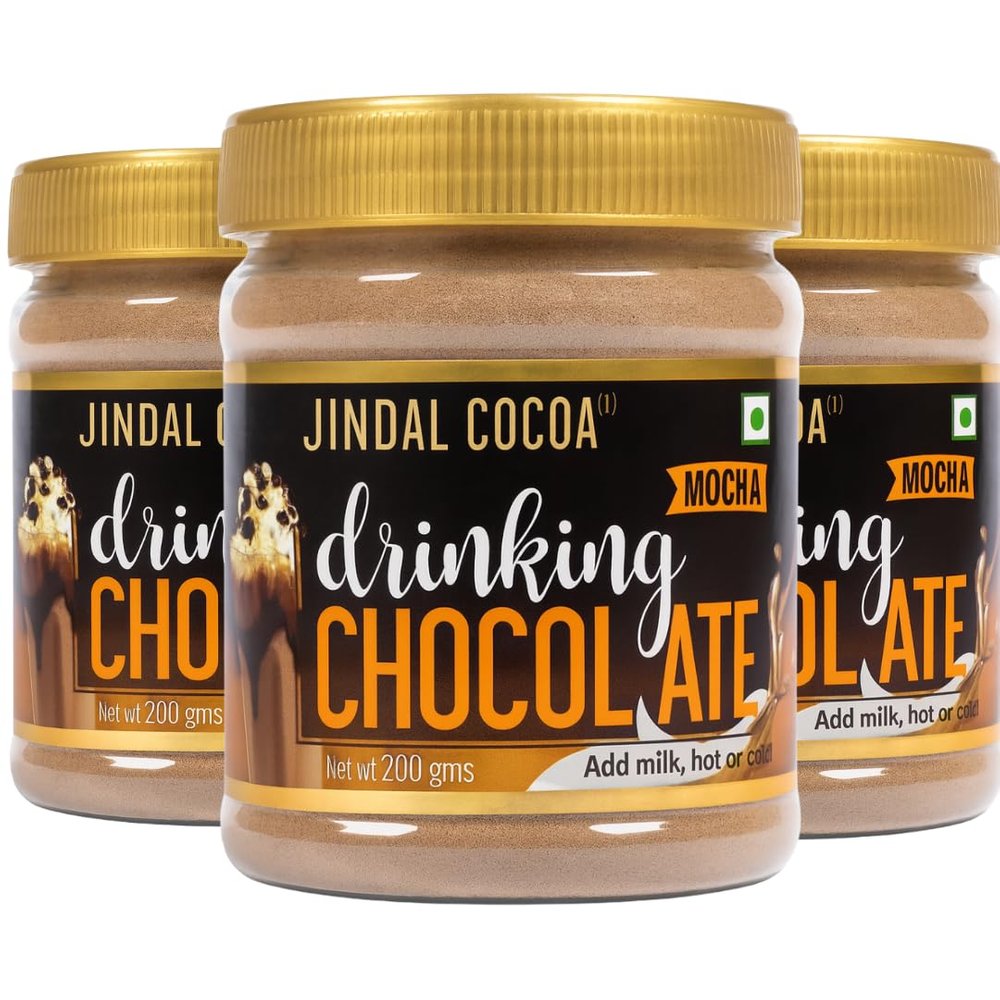 Jindal Cocoa Drinking Chocolate Mocha Powder - 600g (Pack of 3 - 200g) | Goes well with Hot or Cold Chocolate Drink | No Artificial Colours | No Artificial Preservatives | No Trans-Fat | 100% Vegetarian