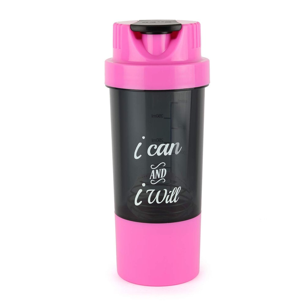 Cello Plastic My Shake Sipper Shaker Blender Bottles for Protein Shake, Gym/Leak Proof, BPA Free Wide Mouth Shake Mixer Bottle with Storage Container, Stainless Steel Blender Ball (700 ml, Pink)