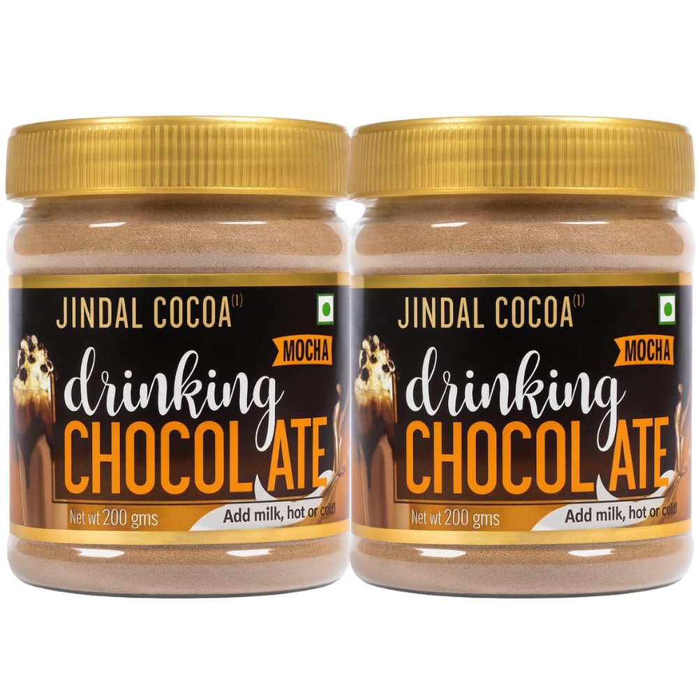 Jindal Cocoa Drinking Chocolate Mocha Powder - 400g (Pack of 2 - 200g) | Goes well with Hot or Cold Chocolate Drink | No Artificial Colours | No Artificial Preservatives | No Trans-Fat | 100% Vegetarian