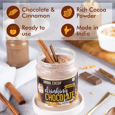 Jindal Cocoa Drinking Chocolate Cinnamon Powder - 200g | Goes well with Hot or Cold Chocolate Drink | No Artificial Colours | No Artificial Preservatives | No Trans-Fat | 100% Vegetarian (400g)