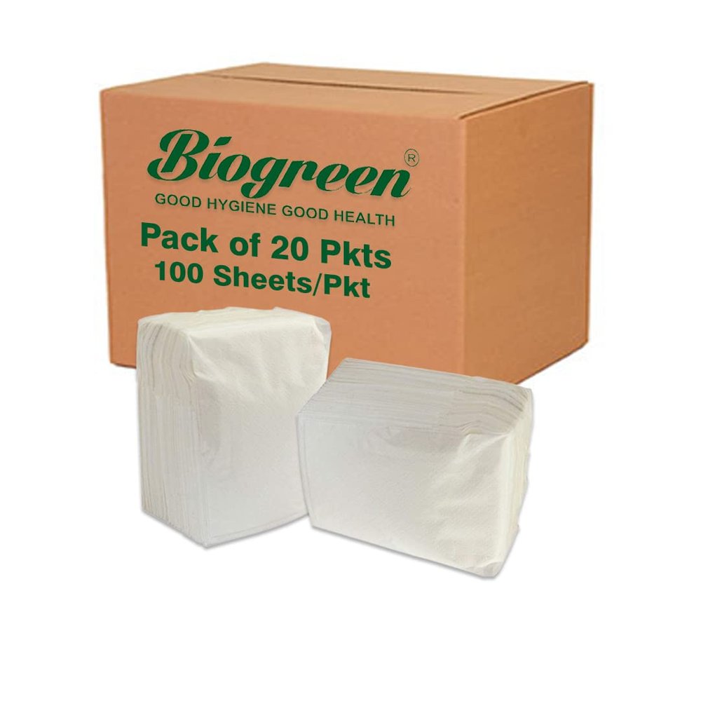 Biogreen L-fold/Table Top Napkin Refill (2000 Sheets) || Pack of 20 Packets