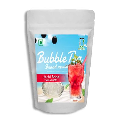 ZAWAA Litchi Boba Bubble Tea Mellowed With Milk Tea | Chewy Tapioca Pearl (500 g) For Milkshakes, Ice Cream and Yogurt