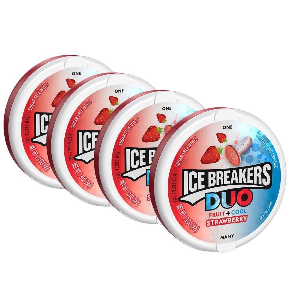 Ice Breakers Duo Fruit and Cool Strawberry Mints Pack of 4 Pouch, 4 x 36 g