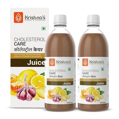 KRISHNA'S HERBAL & AYURVEDA Cholesterol Care Juice - 500 Ml (Pack Of 2) | Contains Honey With Apple Cider Ginger Garlic, Sugar Free, Helps In Digestion, Made In India