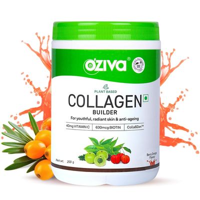 OZiva Vegan Collagen (Berry Orange) for Skin, Hair & Nails | Plant-Based Collagen Peptides Supplement for Men & Women | Non-GMO, No Sugar Added | Powder, 200g (Pack of 1)