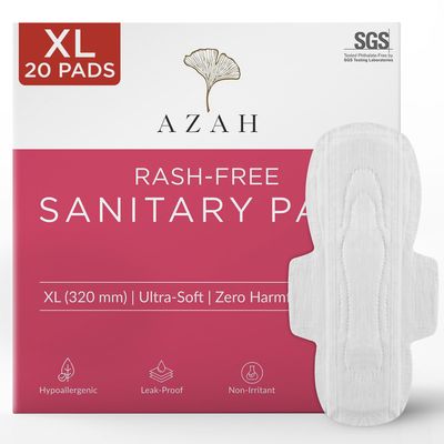 AZAH Sanitary Pads for Women XL [Pack of 20] 100% Rash-Free sanitary napkins | 3x More Absorption, Cottony Soft and Dry Top Cover for heavy Flow | Toxin Free, Locks Odour, Leak-Proof