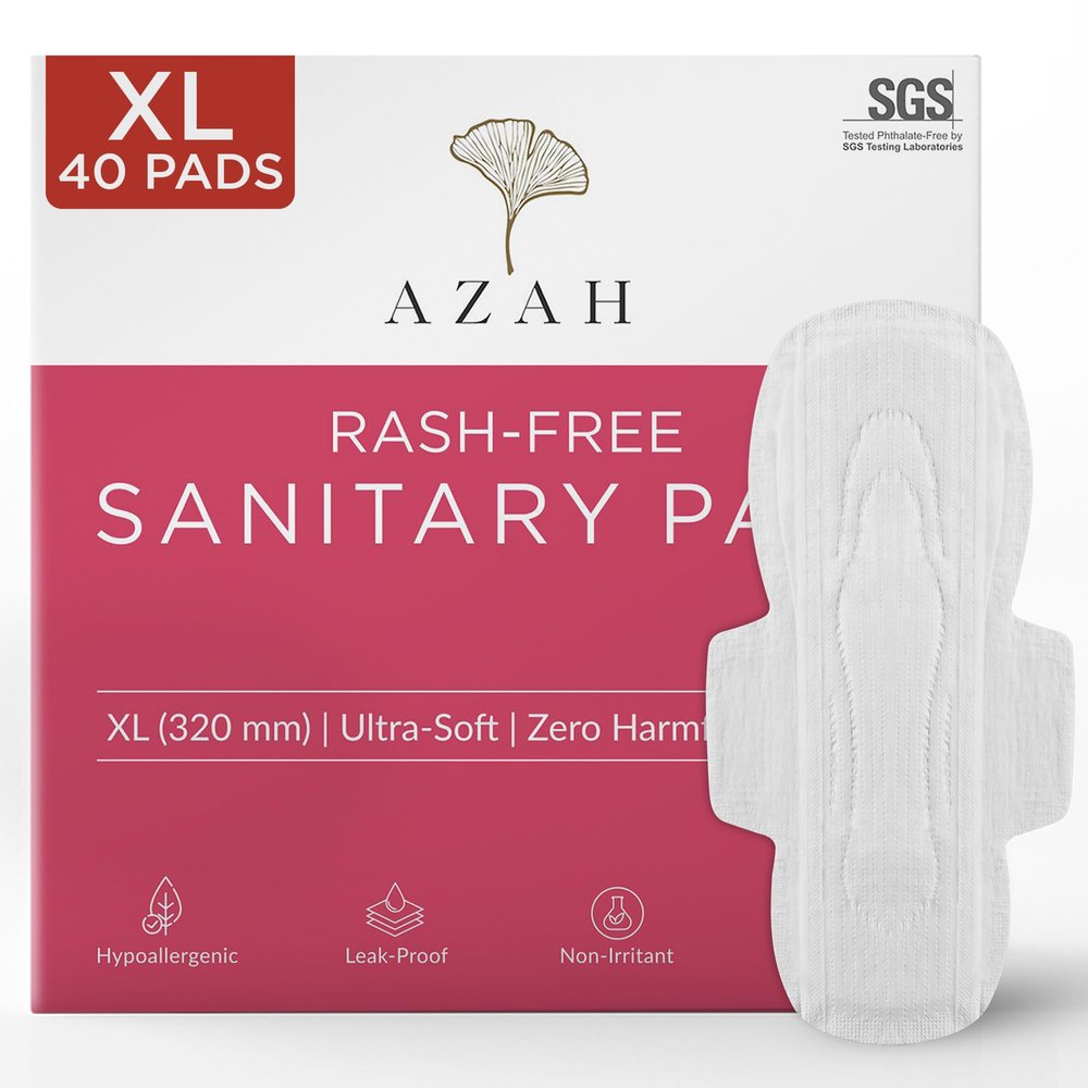 AZAH Sanitary Pads for Women XL [Pack of 40] 100% Rash-Free sanitary napkins | 3x More Absorption, Cottony Soft and Dry Top Cover for heavy Flow | Toxin Free, Locks Odour, Leak-Proof