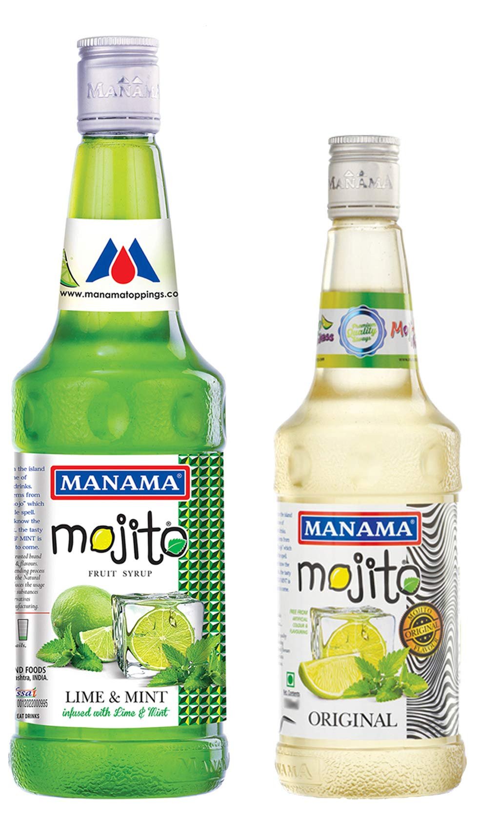 Manama Lime and Mint Mojito Flavoured Syrup 1Litre & Original Mojito Syrup 750ML, Pack of 2
