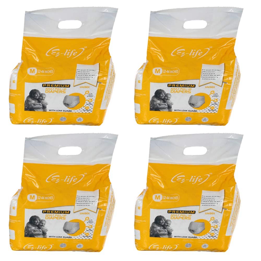 EZ-LIFE Unisex Premium Adult Diapers Pant With Leak Guard, Medium| (Size: 19-42 Inches)|(Pack of 4)
