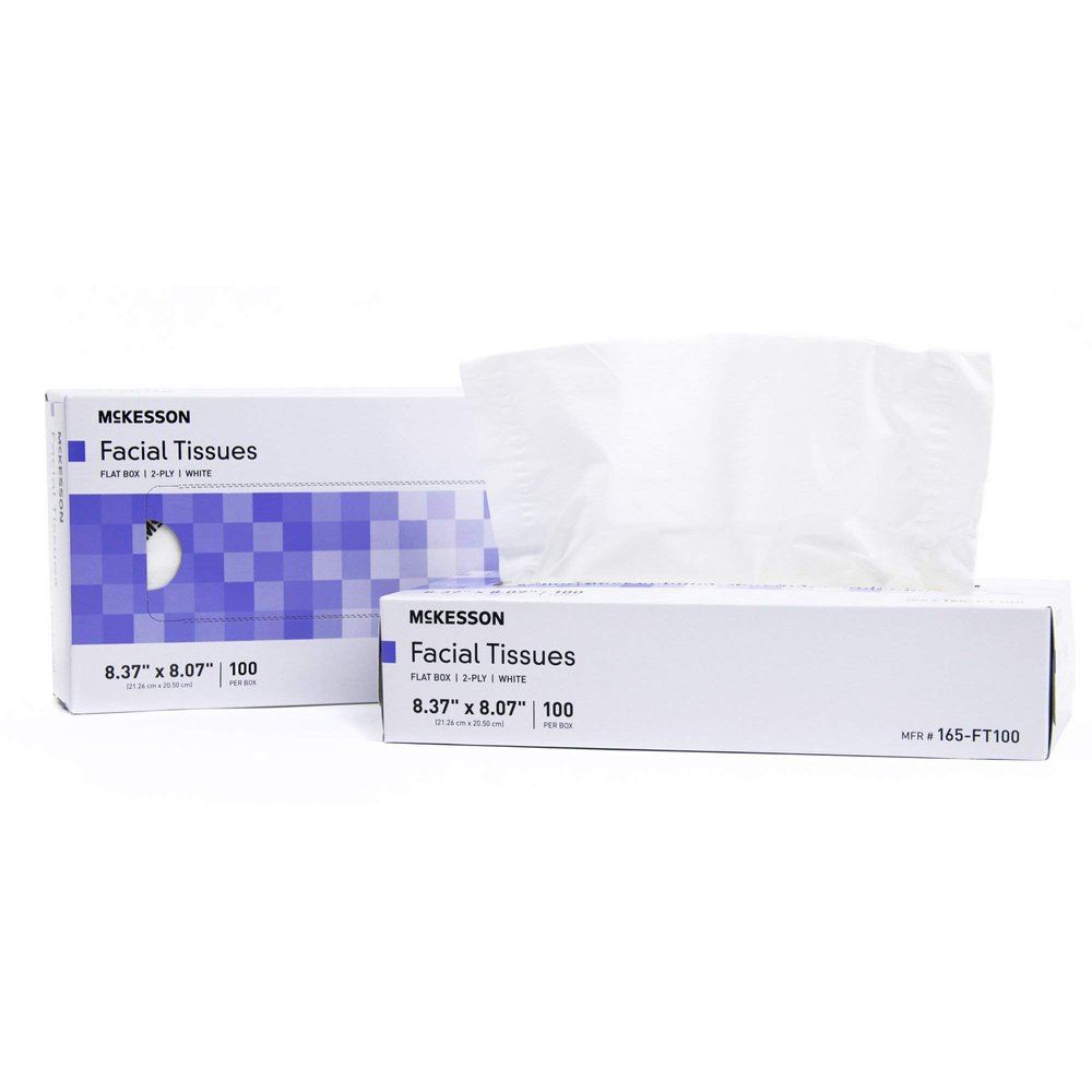 McKesson Facial Tissue, 2-Ply, White, 8.37 in x 8.07 in, 100 Count, 1 Pack