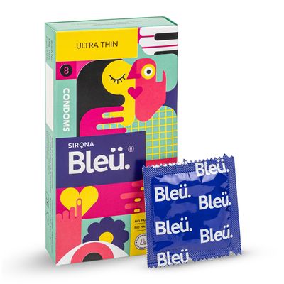 Bleu Ultra Thin Condoms for Men - 8 Count (Pack of 1) | Vegan, Toxin Free & 100% Natural Latex for Extra Sensitive Skin, Reduced Itchiness & Irritation