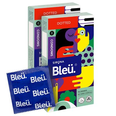 Bleu Vegan & 100% Natural Latex Dotted Condoms for Men | with Extra Dots | Toxin Free - 8 Count (Pack of 2)