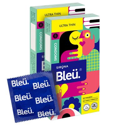 Bleu Ultra Thin Condoms for Men - 8 Count (Pack of 2) | Vegan, Toxin Free & Natural Latex for Extra Sensitive Skin, Reduced Itchiness & Irritation