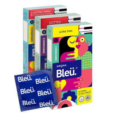 Bleu 100% Natural Latex Condom Combo for Men: Ultra Thin Condom, and 3-in-1 - (24 Count) | Ribbed & Contour Shaped | Toxin Free | No Harsh Chemicals