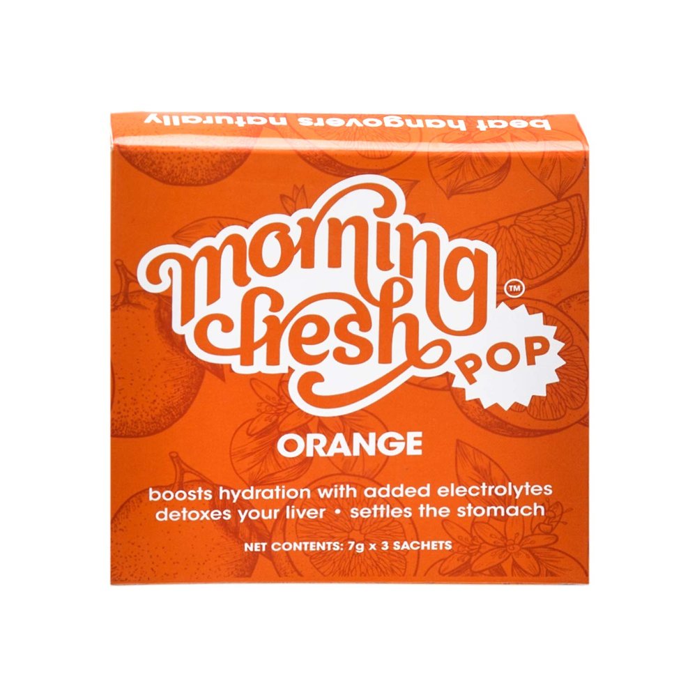 Morning Fresh Anti- Hangover Cure And Liver Protection Pop Sachet Orange Flavor, Size 3 Sachets In 1 Box | Boosts Hydration | Reduces Hangovers | Effervescent Mix With Vitamin-c, Mulberry Leaf Extract & Proteins | No Caffeine & Sugar
