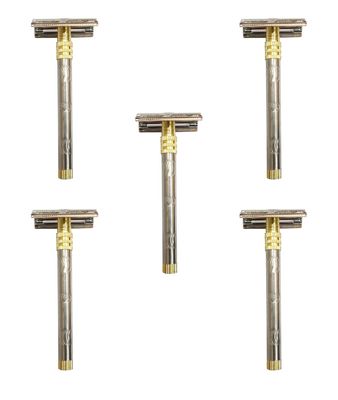 Foreign Holics Mens Double Edge Safety Shaving Razor with Long Handle (4-inch, Pack of 5)