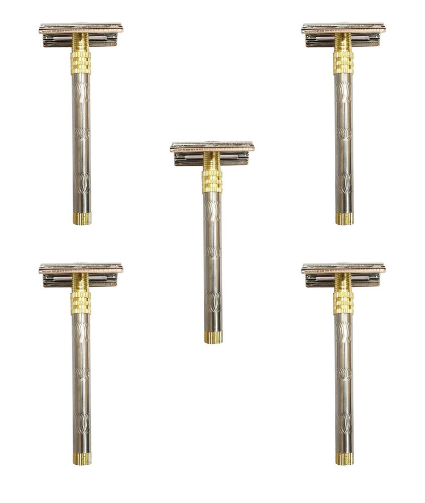 Foreign Holics Mens Double Edge Safety Shaving Razor with Long Handle (4-inch, Pack of 5)