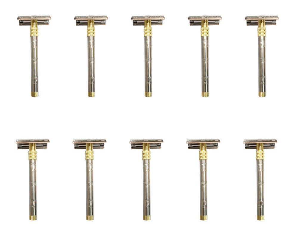 Foreign Holics Double Edge Safety Shaving Razor with Long Handle for Men (4-inch, Pack of 10)