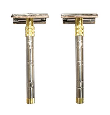 Foreign Holics Mens Double Edge Safety Shaving Razor with Long Handle (4-inch, Pack of 2)