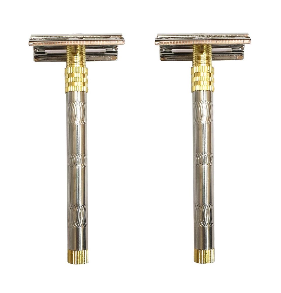 Foreign Holics Mens Double Edge Safety Shaving Razor with Long Handle (4-inch, Pack of 2)